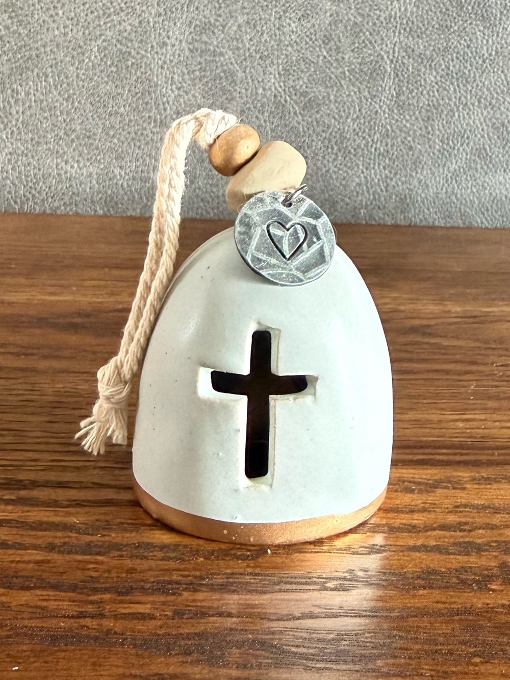 Demdaco Ceramic Mini Cross Bell Ornament in White and Gold